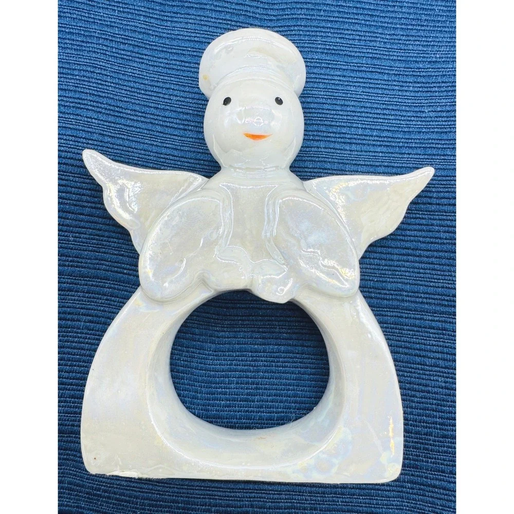 White Iridescent Angel Napkin Rings Set of 6 Vintage Christmas Lustreware Taiwan